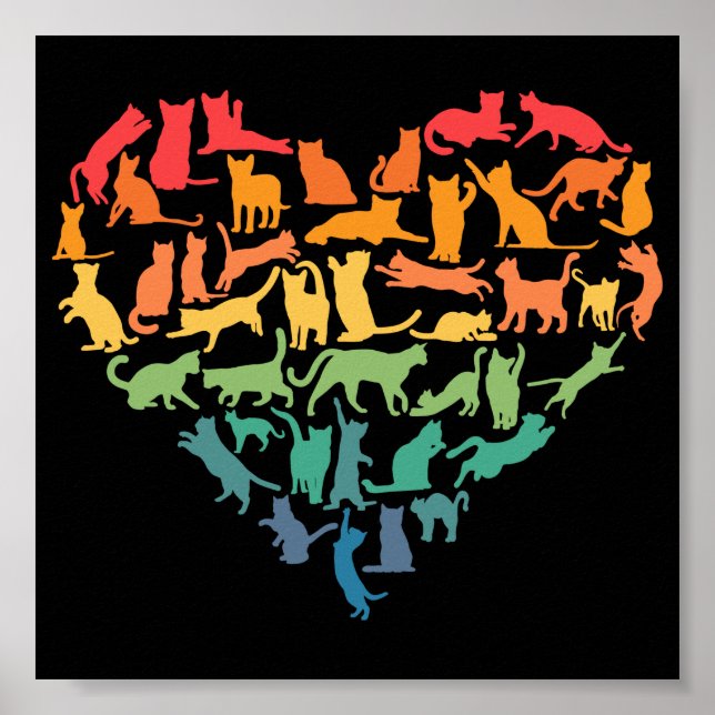 Heart of Cats Cat Lover Colourful Pets Poster (Front)