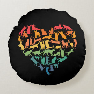 Heart of Cats Cat Lover Colourful Pets Round Cushion