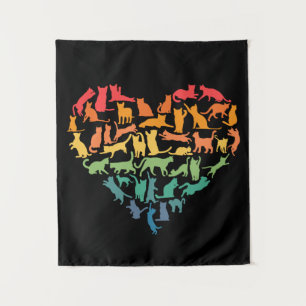 Heart of Cats Cat Lover Colourful Pets Tapestry