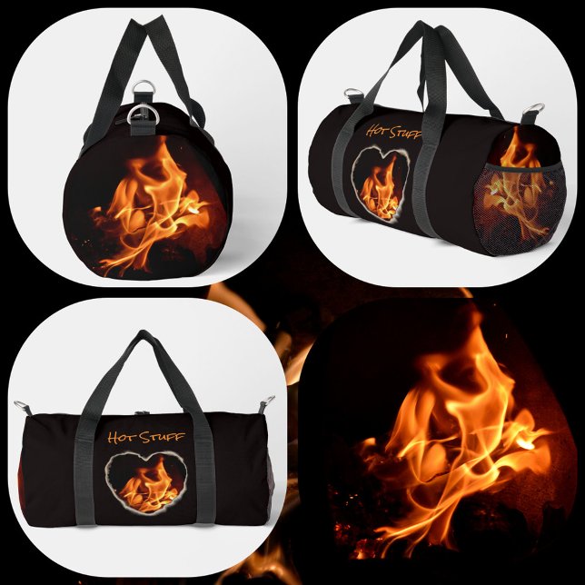 Heart of Fire Blazing Flames Photographic Black Duffle Bag (Creator Uploaded)