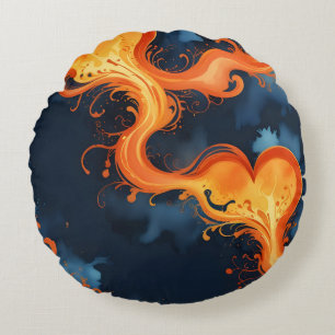 Heart of Flames Fire & Skies Round Cushion