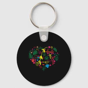 Heart Of Flowers Scandinavian Folk Art Love Key Ring