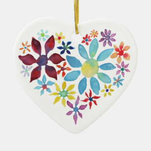 Heart of Flowers (Single Sided - Blank Back) Ceramic Tree Decoration
