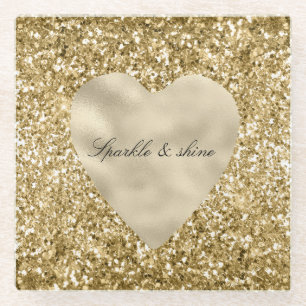 Heart of Gold Glitter Personalised Glass Coaster