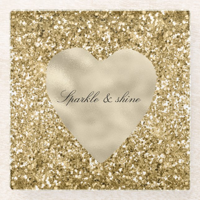 Heart of Gold Glitter Personalised             Glass Coaster (Front)