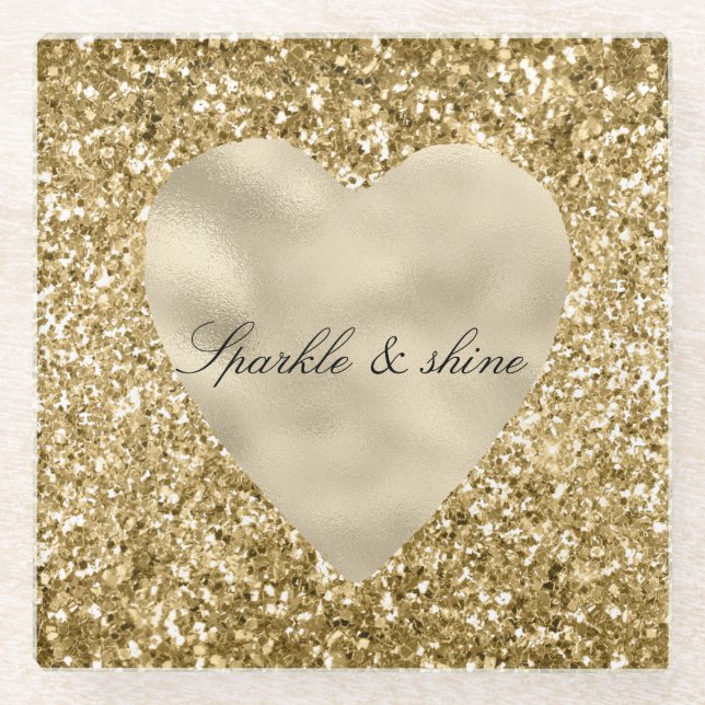 Heart of Gold Glitter Personalised        Glass Coaster (Front)