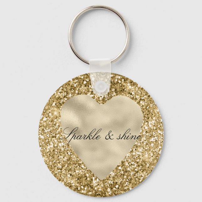 Heart of Gold Glitter Personalised            Key Ring (Front)