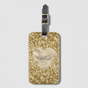 Heart of Gold Glitter Personalised Luggage Tag