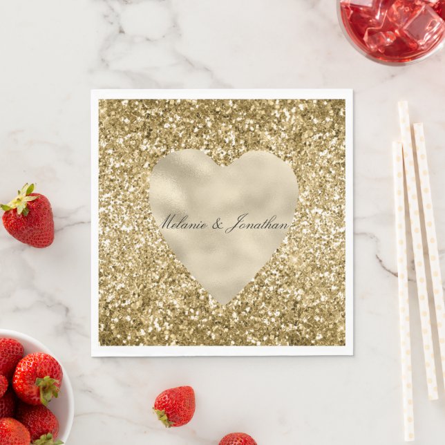 Heart of Gold Glitter Personalised     Napkin (Insitu)