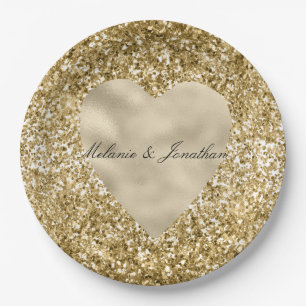 Heart of Gold Glitter Personalised Paper Plate