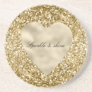 Heart of Gold Glitter Personalized Coaster