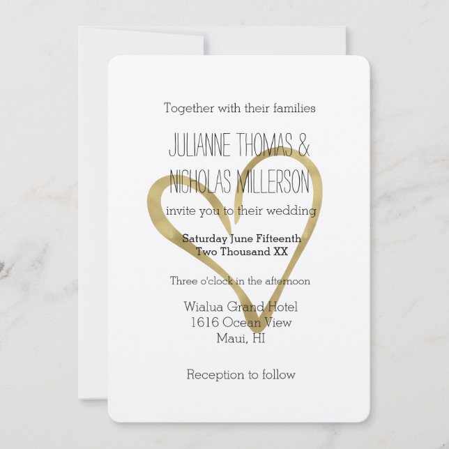 Heart of Gold Wedding Invitation (Front)