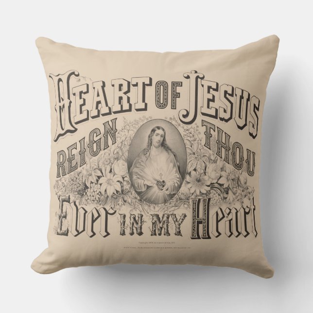 Heart of Jesus Religious Vintage Catholic Cushion (Front)