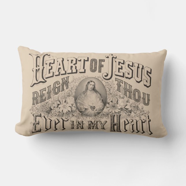 Heart of Jesus Religious Vintage Catholic Lumbar Cushion (Front)