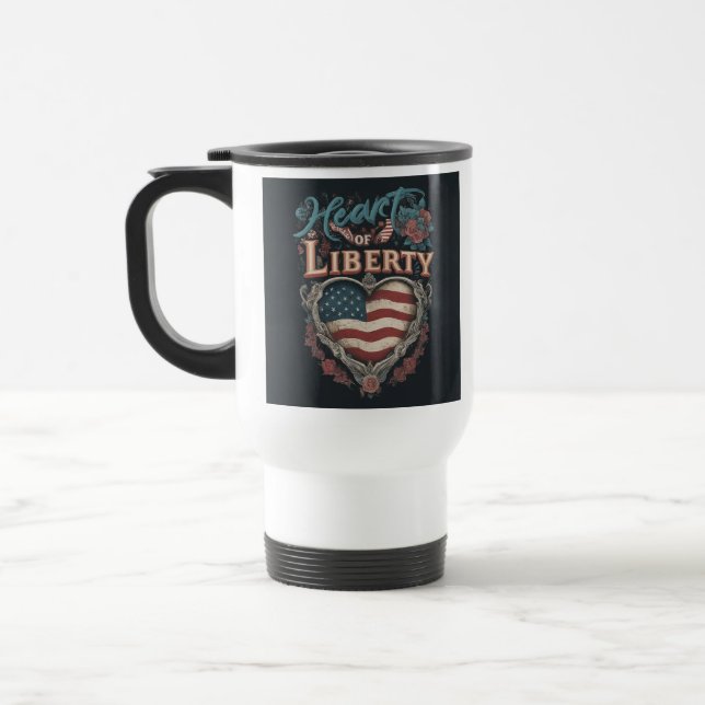 "Heart of Liberty" Travel Coffee Mug. Mug (Left)