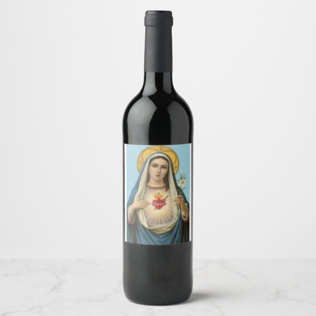 Heart of Mary Our Lady Holy Maria Mother of God Wine Label (Front)