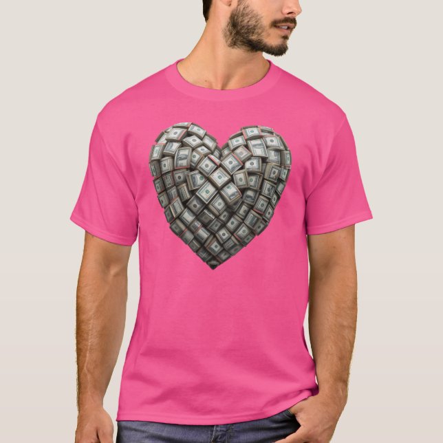 Heart of Money – 3D Dollar Roll Sculpture Tee (Front)