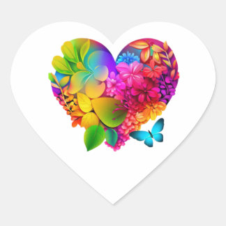 Heart of Nature: A Floral and Insect Masterpiece Heart Sticker