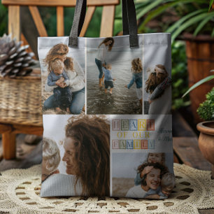 Heart of Our Family Block Letter Photo Tote Bag