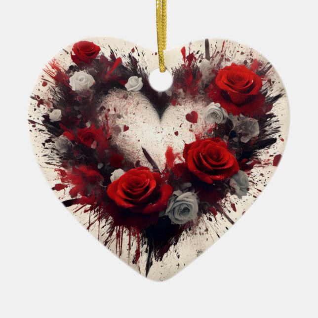 Heart of Roses Ceramic Tree Decoration (Front)