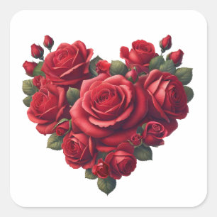 Heart of Roses - Romantic Floral Art Square Sticker