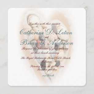 Heart of Seashells Beach Wedding Engagement Invite