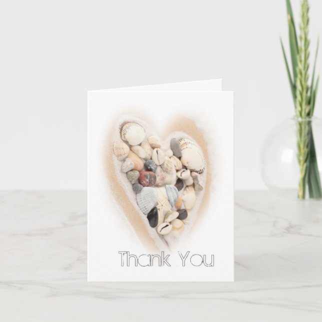 Heart of Seashells Beach Wedding Photo Thank You (Front)