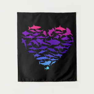 Heart of Sharks Shark Lover Colourful Sea Life Tapestry