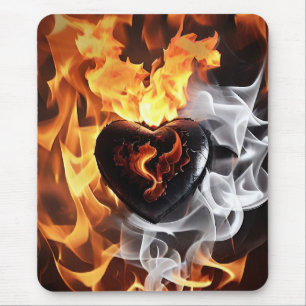 Heart of stone amidst flames mouse mat