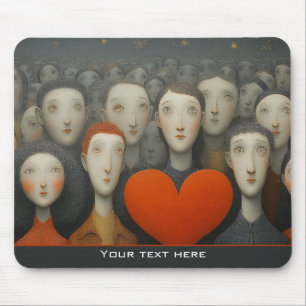 Heart of the Crowd Whimsical Folk Art Mouse Mat
