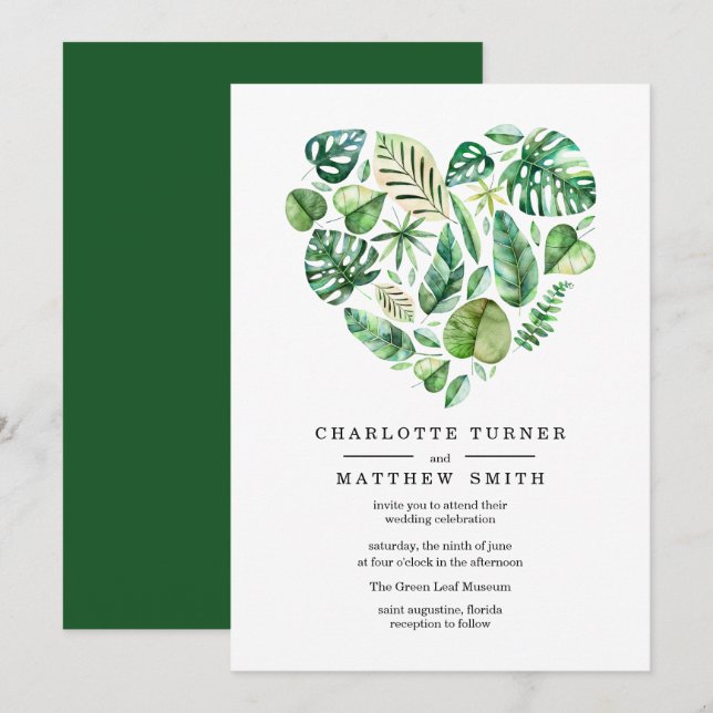 Heart of Tropical Foliage Wedding Invitation (Front/Back)