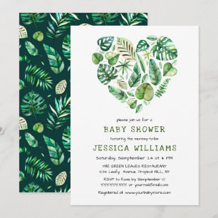 Heart of Tropical Watercolor Foliage Baby Shower Invitation