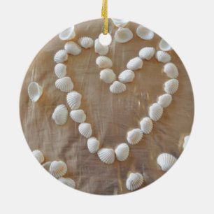 Heart of White Sea Shells, Summer Beach Ocean Love Ceramic Tree Decoration