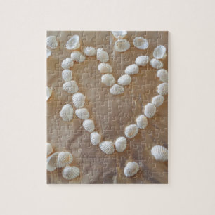 Heart of White Sea Shells, Summer Beach Ocean Love Jigsaw Puzzle