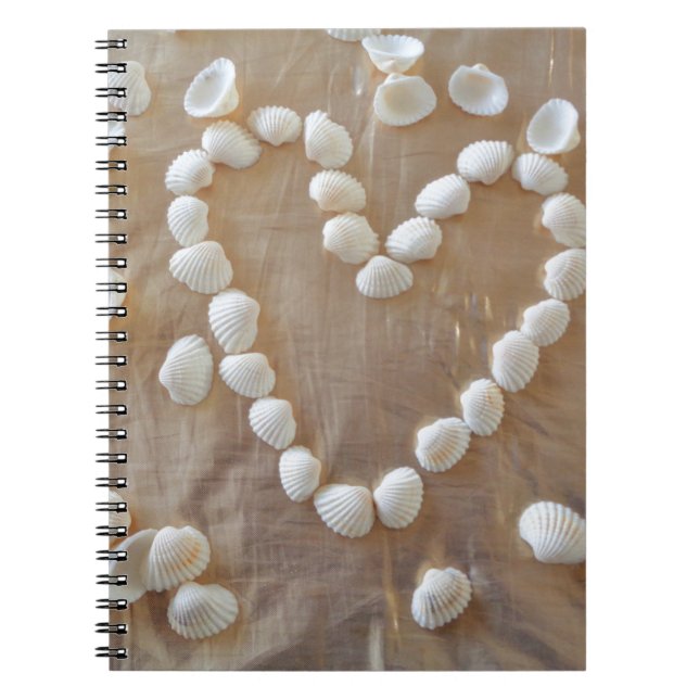 Heart of White Sea Shells, Summer Beach Ocean Love Notebook (Front)