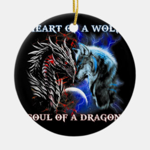 Heart Of Wolf Soul Of A Dragon - Cool dragon - wol Ceramic Tree Decoration