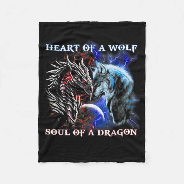 Heart Of Wolf Soul Of A Dragon - Cool dragon - wol Fleece Blanket (Front)
