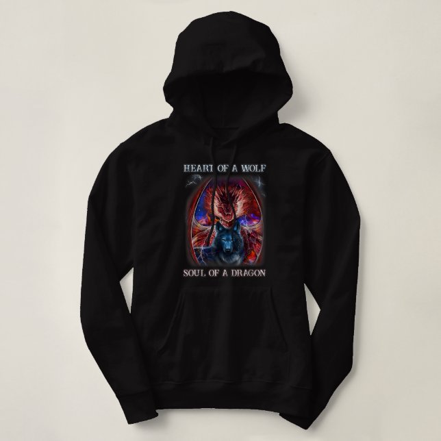 Heart Of Wolf Soul Of A Dragon - Cool dragon - wol Hoodie (Design Front)