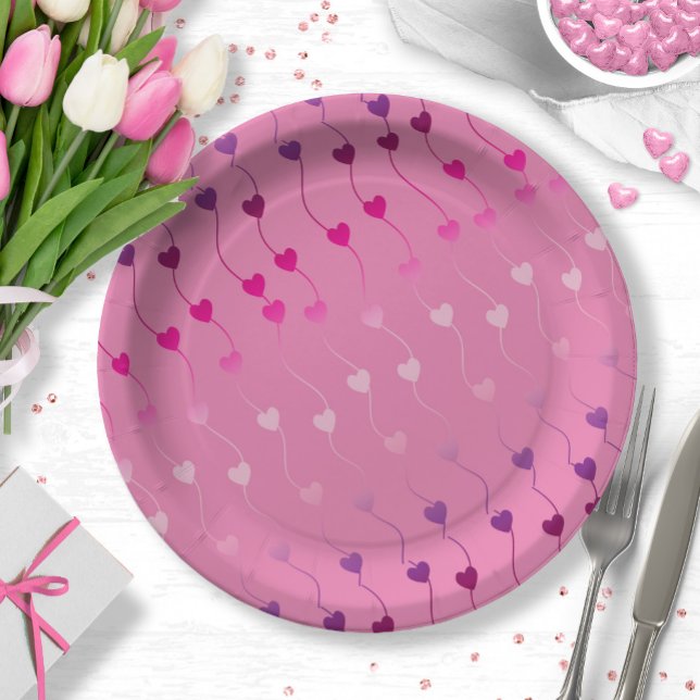 Heart on a String Pattern Gradient Pink ID628 Paper Plate (Creator Uploaded)