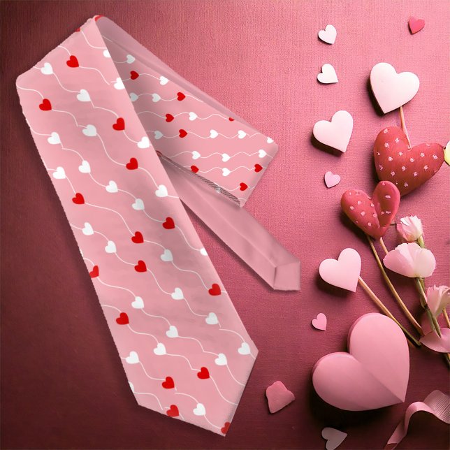 Heart on a String Pattern Red/White ID628 Tie (Creator Uploaded)