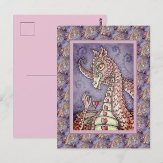 HEART ON A STRING PINK DRAGON VALENTINE, FANTASY POSTCARD