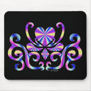 Heart on lily - rainbow on black mouse mat