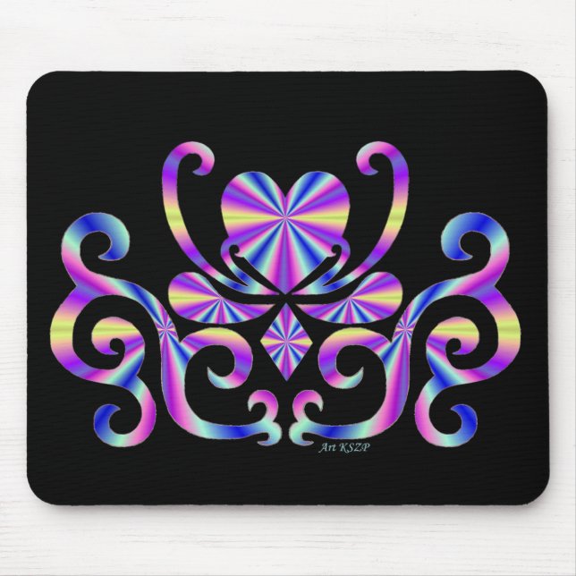 Heart on lily - rainbow on black mouse mat (Front)