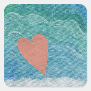 Heart on Ocean Waves Square Sticker