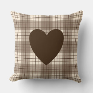 Heart on Plaid Browns & Cream Cushion