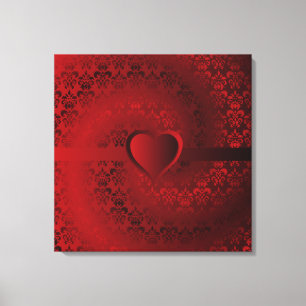 Heart on red damask canvas print