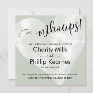 Heart on Sage Green Whoops! Postponed Wedding Card