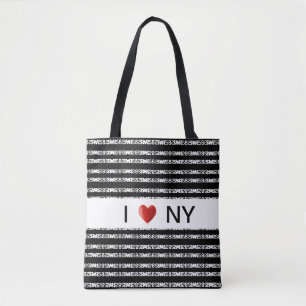 Heart on stylish black & white striped pattern tote bag