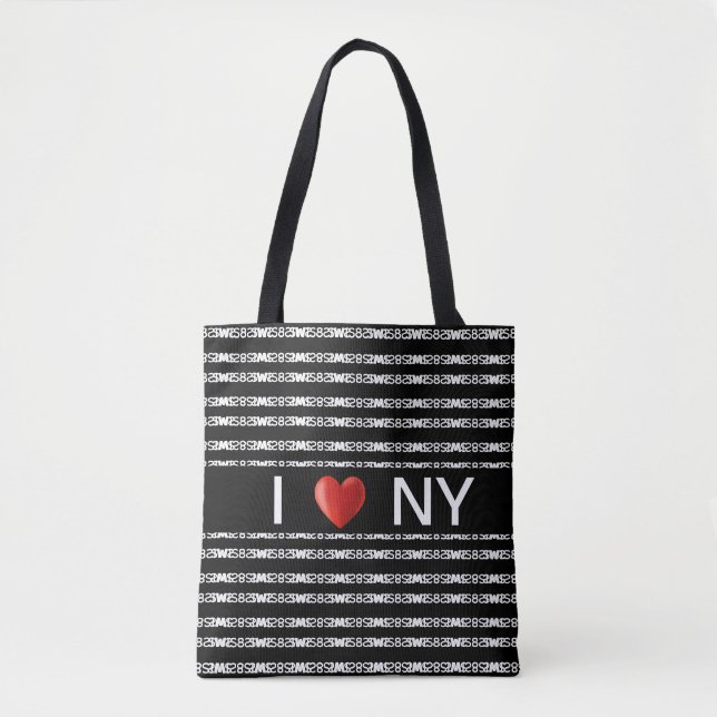 Heart on stylish white striped pattern on black tote bag (Front)