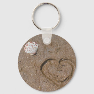 heart on the beach pink shells key ring